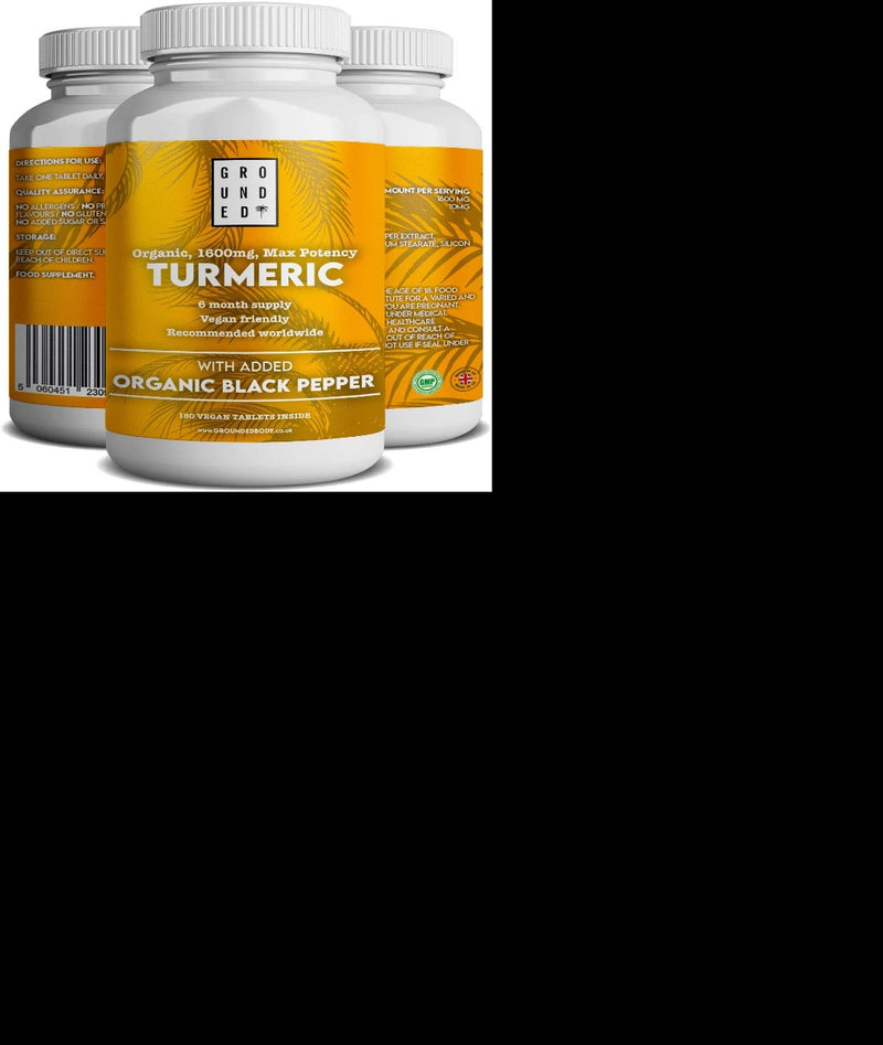 Organic Turmeric Curcumin 1600 mg with Black Pepper - 180 Vegan