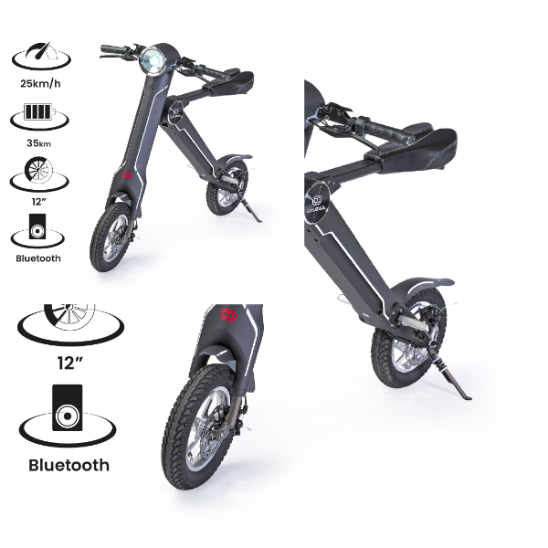 The Cruzaa E-Scooter Carbon Black with Built-in Speakers & Bluetooth