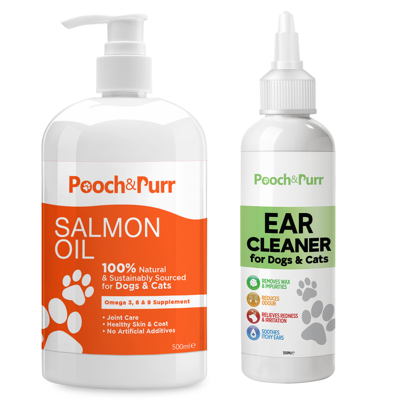 Pooch & Purr Salmon Oil 500ml, Plus Ear Cleaner 300ml Bundle