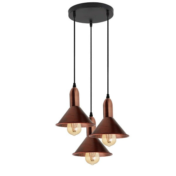 Retro Style 3 Way Rustic Red Metal Pendant Ceiling Light Fitting~1582