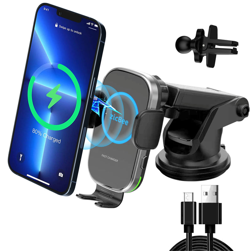 15W Wireless Car Charger, Super Suction & Stability Auto Clamping